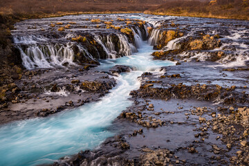 The beautifull Bruarfoss blue waterfall in Iceland