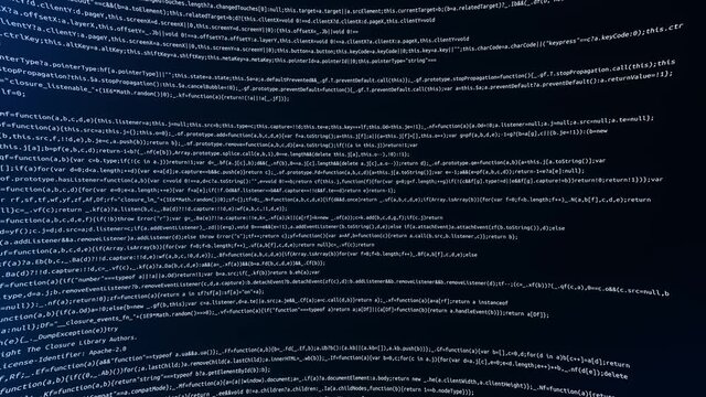 Closeup Programming code running over computer screen terminal, hacking concept 4k. technology glitch overlay - computer virus or internet system hacking concept