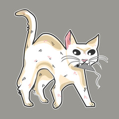 Cute cat with toy. Playful kitten illustration. Funny pet hand-drawn illustration.