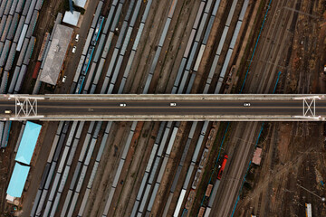 highway above rails seen from the top