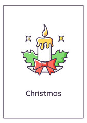 Christmas Eve greeting card with color icon element. Lighting advent candle. Christ birth. Postcard vector design. Decorative flyer with creative illustration. Notecard with congratulatory message