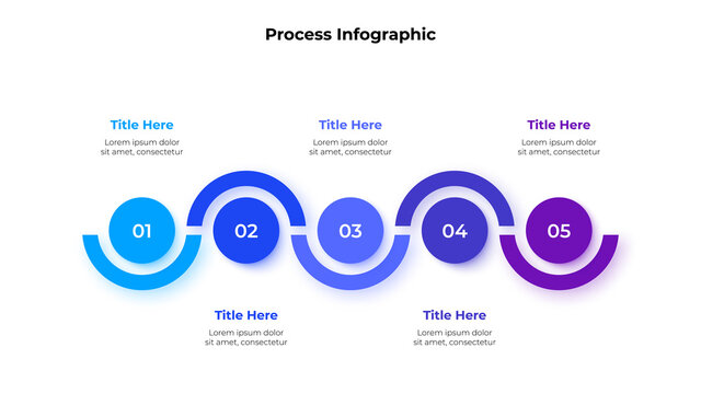 Five circles arranged in a row. Concept of 5 steps of business development process. Abstract infographic presentation