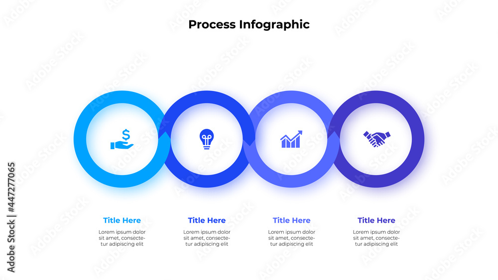 Poster Four rings infographic. Business data visualization. Template for presentation. Design concept with 4 options, parts, steps or processes
