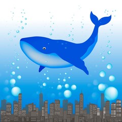 Blue whale, Illustration of marine mammals, Big whale, surrealism