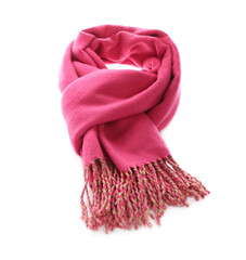 Pink scarf isolated on white. Stylish accessory