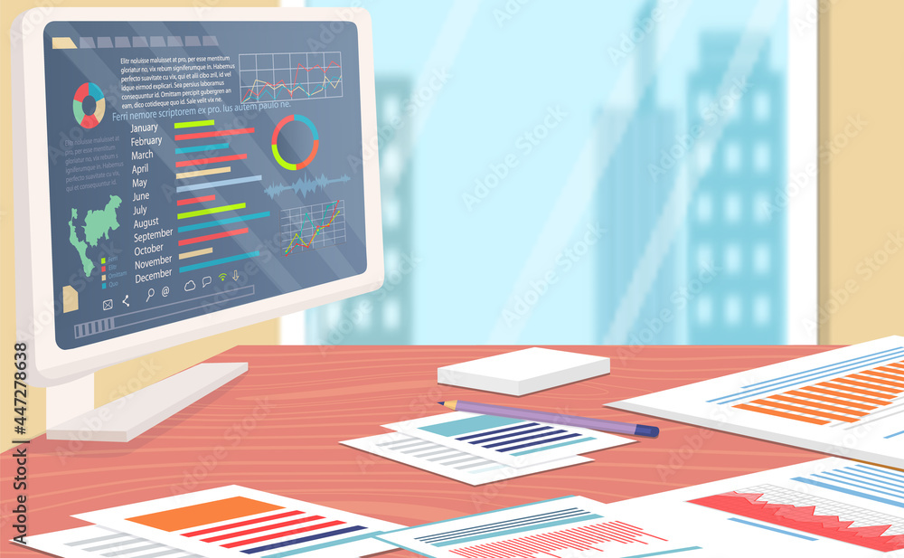 Aufkleber stocks market graph and chart on computer screen on table in office. technical analysis candlestick 