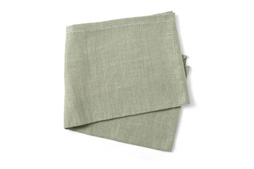 Green textile napkin isolated on white background. - obrazy, fototapety, plakaty