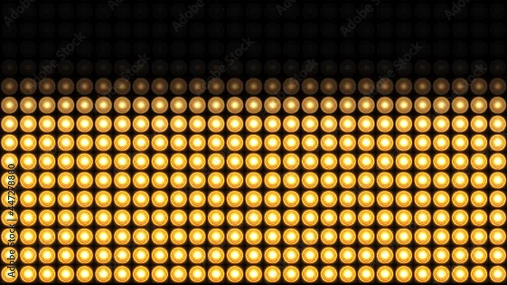 Poster flashing light bulbs on led wall stage projectors blinking loop background animation. for stage ligh