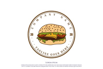 Vintage Retro Classic Burger Stamp Label Logo Design Vector