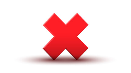 Obraz premium Vector 3d red cross reject icon. Wrong mark vote shape symbol