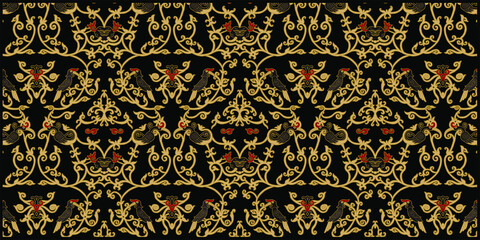 borneo batik enggang, this batik is created based on sculpture on the rumah dayak (house of dayak) in borneo