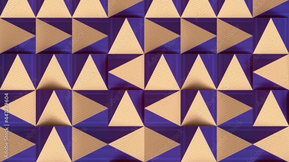 Fototapete Moving pattern of yellow triangles on pink backdrop. 3d render loop animation 4K
