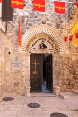 The main  entrance to the small Armenian St. Marks Church in the Armenian quarter in the old city of Jerusalem, Israel