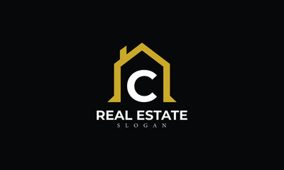 Alphabet C Real Estate Monogram Vector Logo Design, Letter C House Icon Template