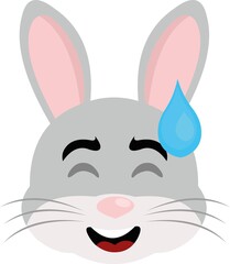 Vector illustration of an emoticon of the face of a cartoon rabbit with an expression of shame and a drop of perspiration on his head