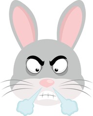 Vector emoticon illustration of a cartoon rabbit's face with an angry expression and fuming