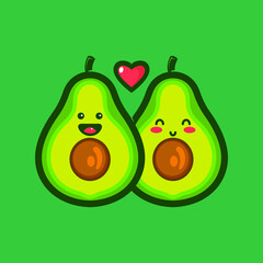 couple avocado character logo with love