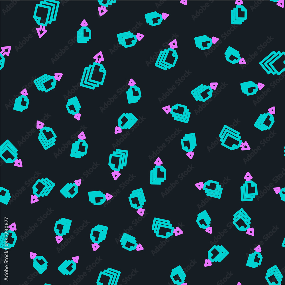 Poster line data export icon isolated seamless pattern on black background. vector
