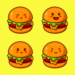 set of cute burger character logo design template