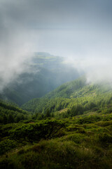 Clouds and fog quickly moving over Pico da Vara, highest point of Sao Miguel (Azores) on a summer afternoon