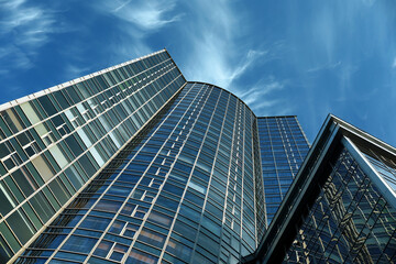 Fototapeta premium Beautiful modern building on sunny day, low angle view