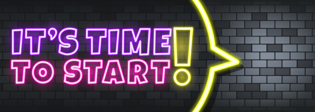 It is time to start neon text on the stone background. It is time to start. For business, marketing and advertising. Vector on isolated background. EPS 10