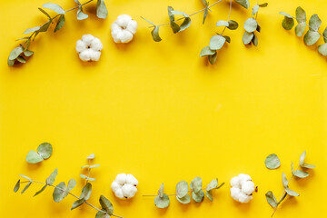 Eucalyptus leaves and branches pattern flat lay