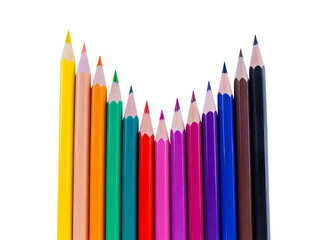 Color pencils with curve layout isolated on a white background