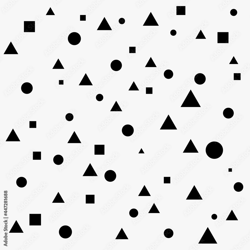 Poster triangles, circles and squares wallpaper. vector seamless shapes pattern.