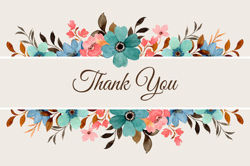Thank you card with watercolor flower border