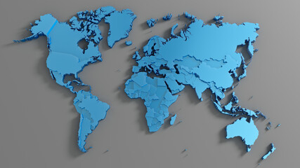 Fototapeta na wymiar World map. Blue color continents. 3d rendering