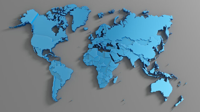 World map. Blue color continents.  3d rendering