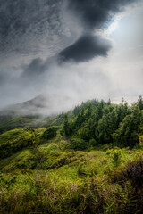 Fototapeta na wymiar Clouds and fog quickly moving over Pico da Vara, highest point of Sao Miguel (Azores) on a summer afternoon