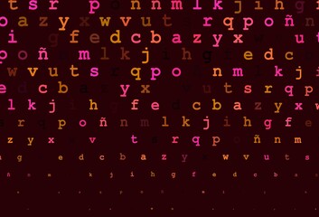 Dark pink, yellow vector background with signs of alphabet.