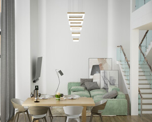 Naklejka na ściany i meble 3d rendering of new living room with olive sofa