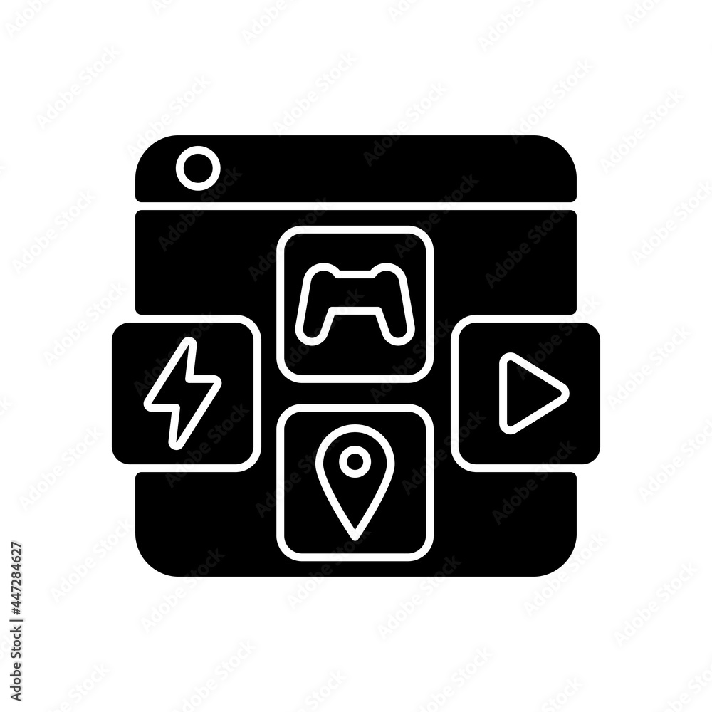 Aufkleber app distribution platforms black glyph icon. applications for mobile devices. promoting app usage. d