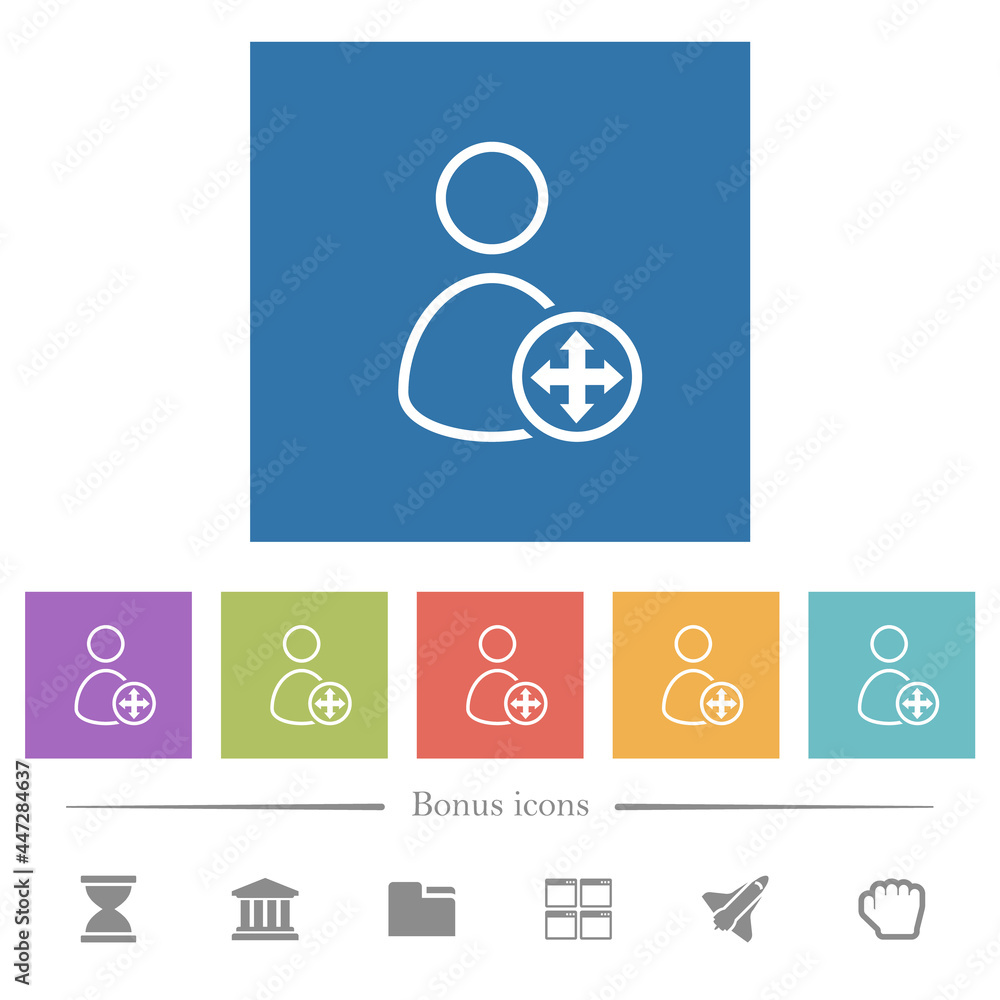 Poster move user outline flat white icons in square backgrounds
