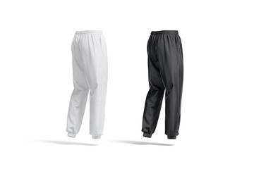 Blank black and white sport sweatpants mockup, back side view