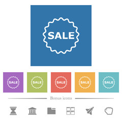 Sale badge outline flat white icons in square backgrounds