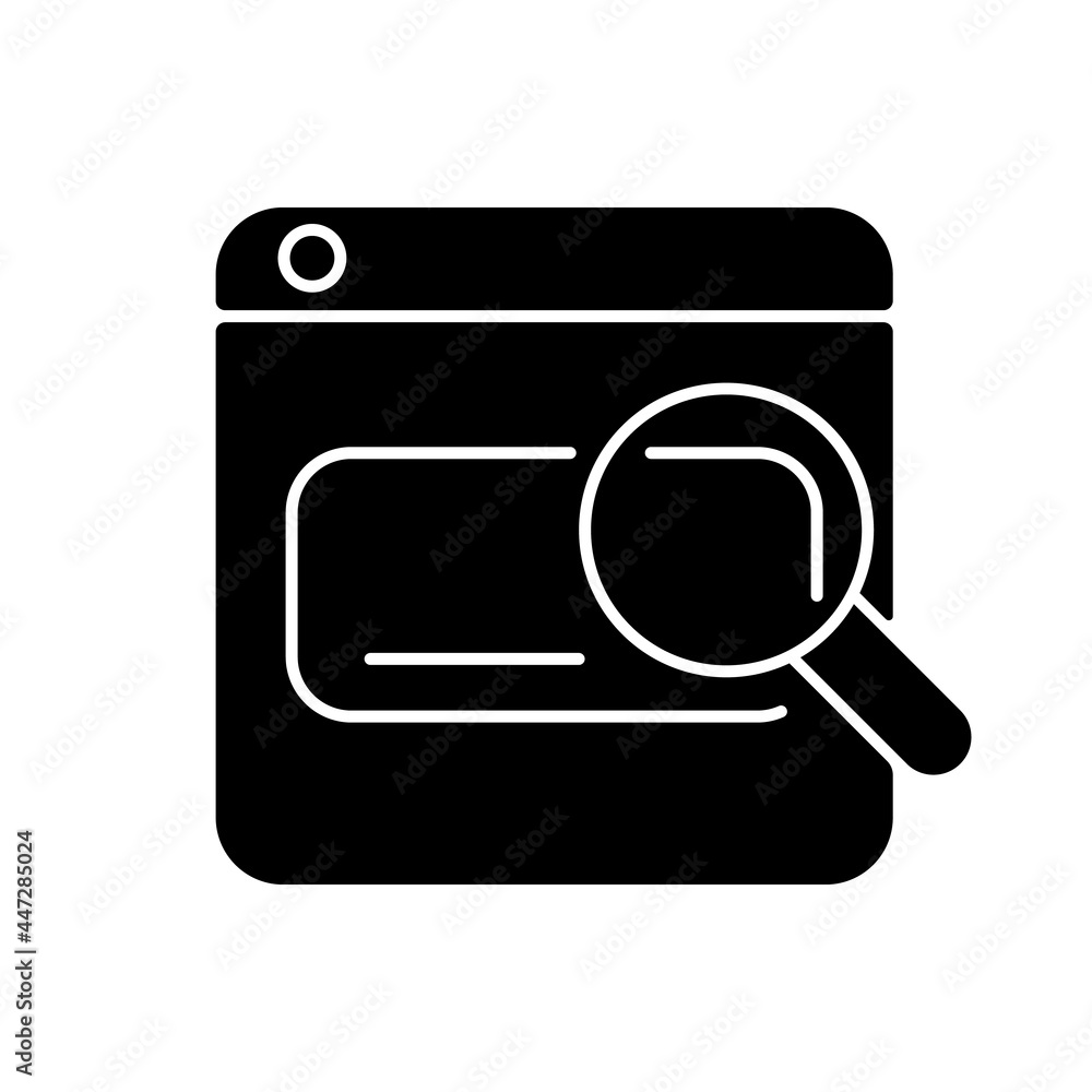 Poster search engines black glyph icon. looking up information on internet. using keywords, phrases. user s