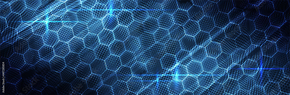 Poster futuristic hexagon background. blue hexagonal pattern. modern vector illustration