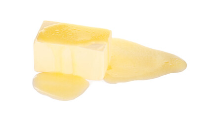 Tasty fresh melting butter on white background