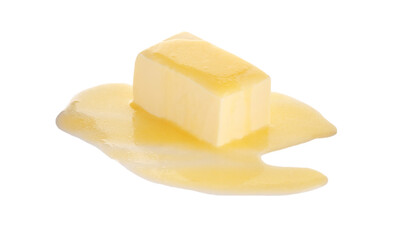 Tasty fresh melting butter on white background