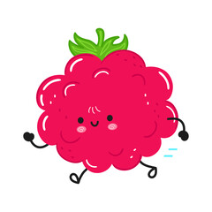 Cute funny running raspberries. Vector hand drawn cartoon kawaii character illustration icon. Isolated on white background. Running raspberries concept