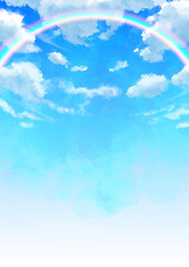 奥行き感のある虹のかかる青空と雲