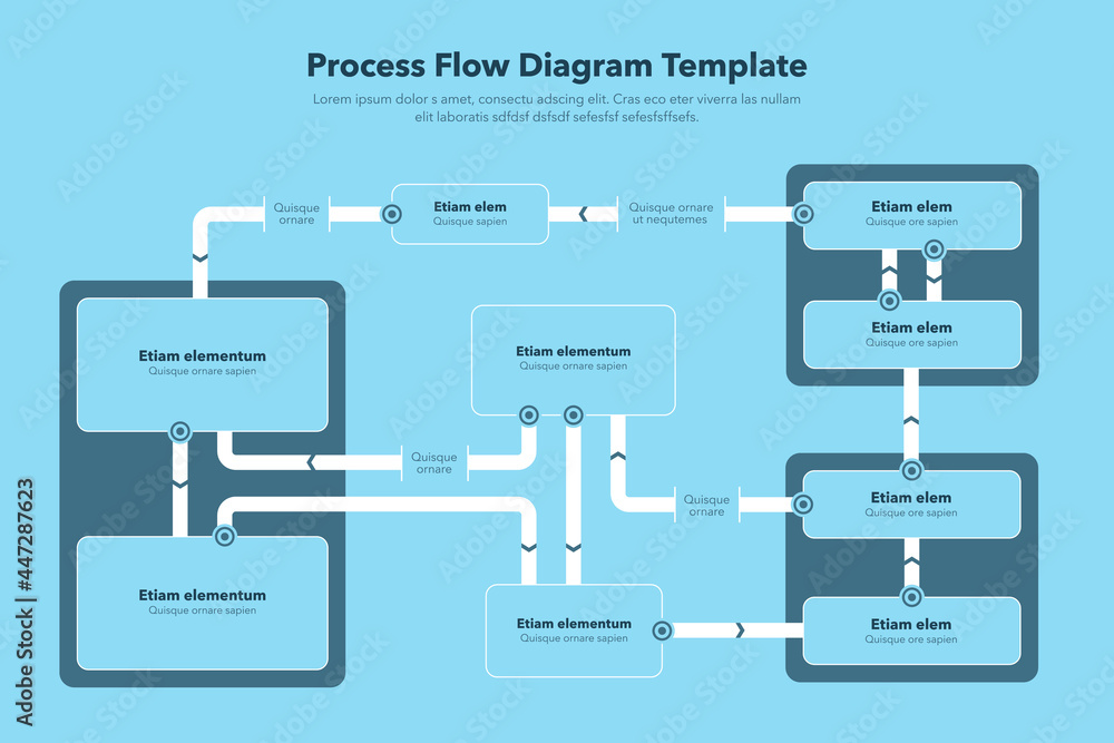 Poster modern infographic for process flow diagram - blue version. flat design, easy to use for your websit