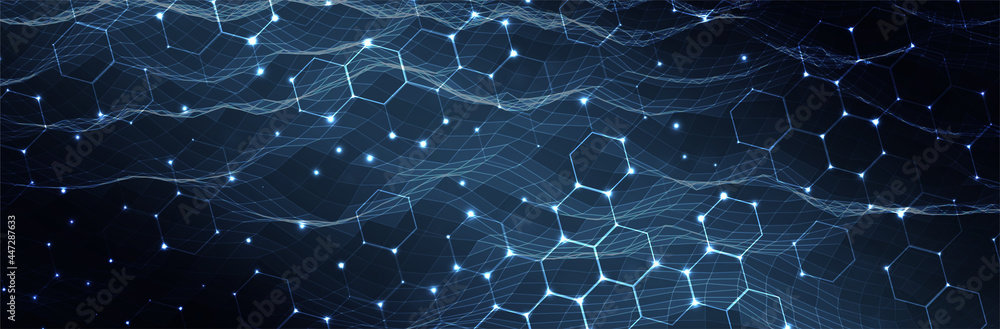 Poster futuristic hexagon background. blue hexagonal pattern. modern vector illustration