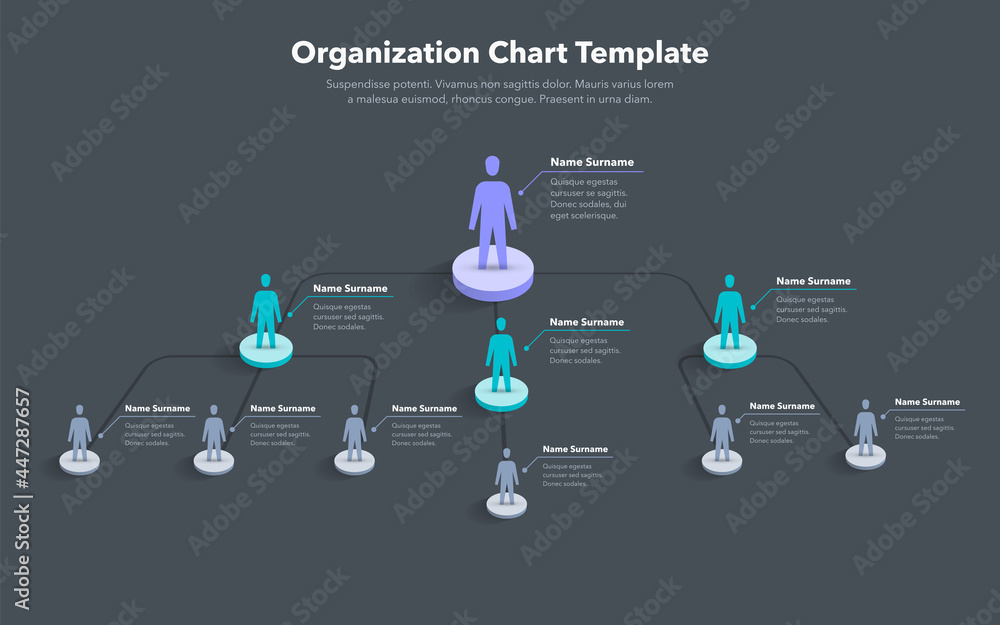Aufkleber Company organization chart template with place for your content - dark version. Easy to use for your website or presentation.
