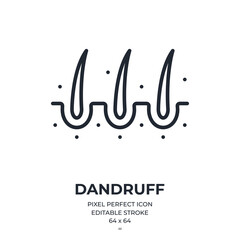 Hair dandruff editable stroke outline icon isolated on white background flat vector illustration. Pixel perfect. 64 x 64.
