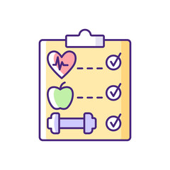 Wellness program RGB color icon. Online fitness challenges therapy. Health care increasement. Smoking cessation. Weight loss education. Isolated vector illustration. Simple filled line drawing